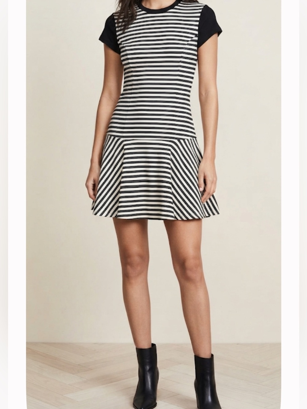ALICE MCCALL Black & White Striped Drop Waist Flounce Mini Dress Size 4